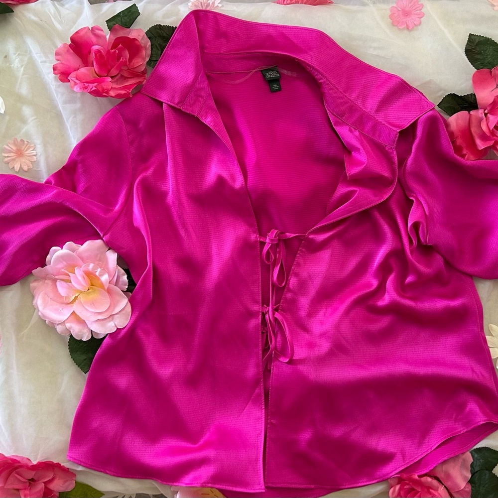 Wild Fable Pink Notched Collar Blouse with Tie Front